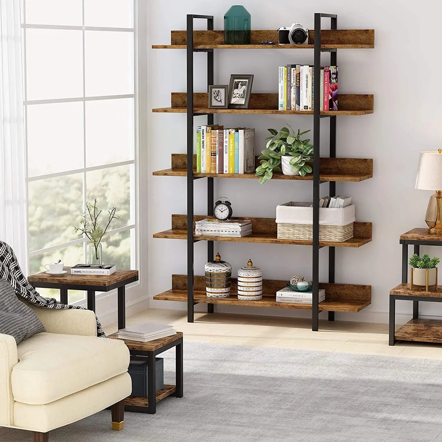 Tier Bookshelf with Iron Frame