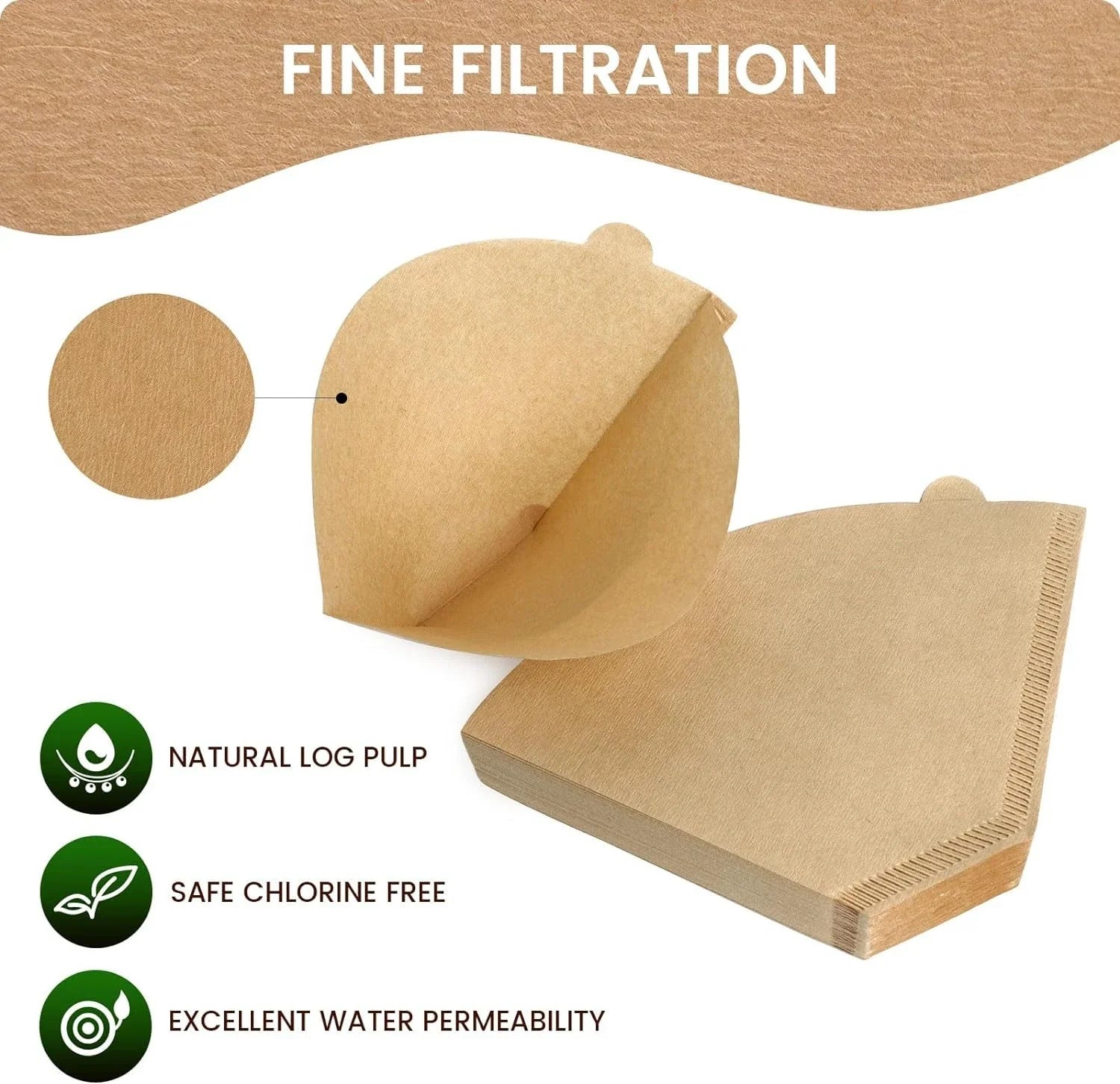 Natural Unbleached Coffee Filters - 100 Pcs Cone