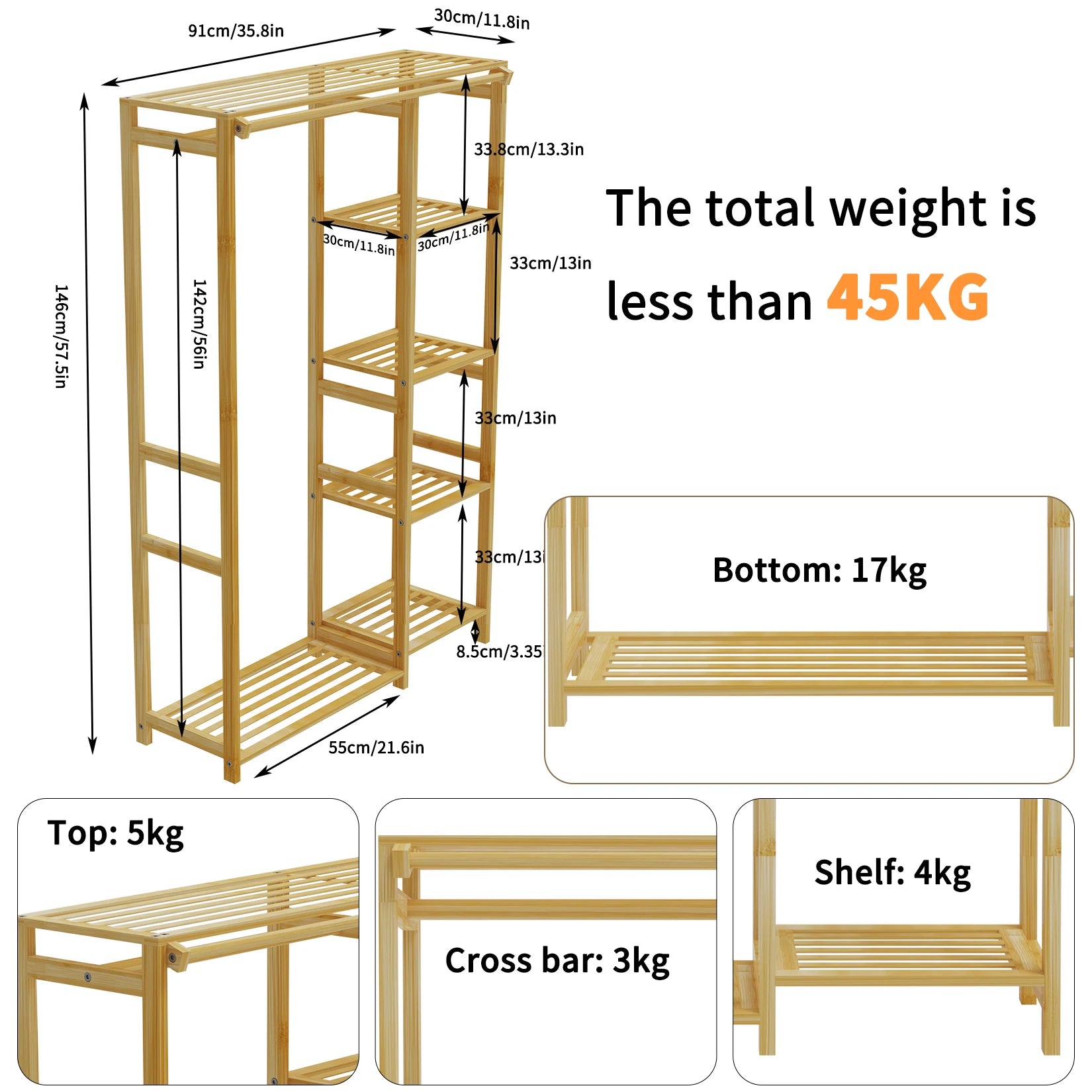 Tier Bamboo Garment Rack with Shelves