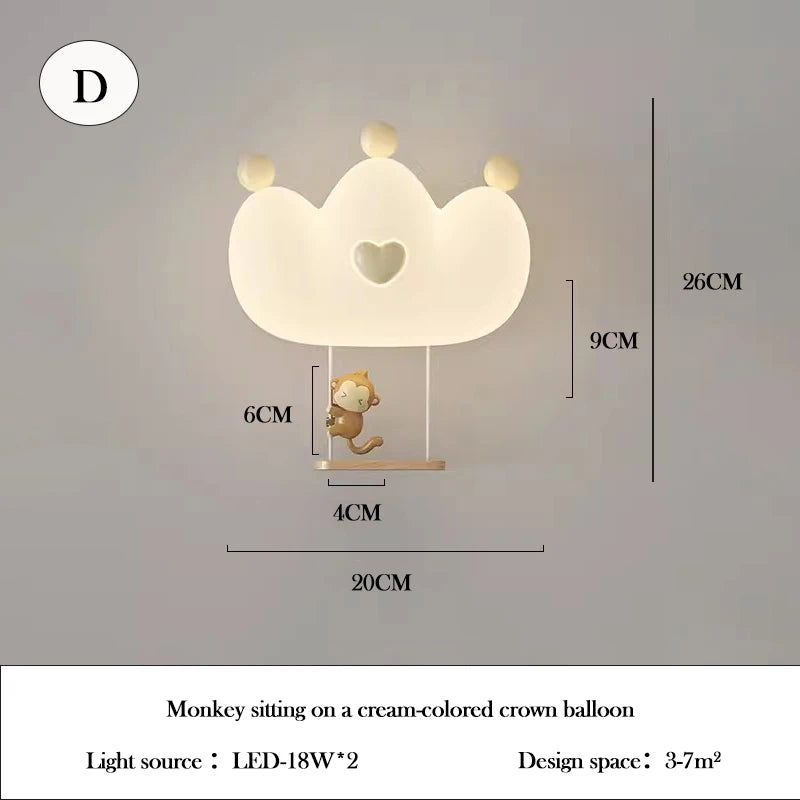 Cute Crown Wall Lamps LED Children's Room Bedside Lamp Pink Princess Room Nursery Girl Bedroom Wall Lights Rabbit Bear Baby Lamp