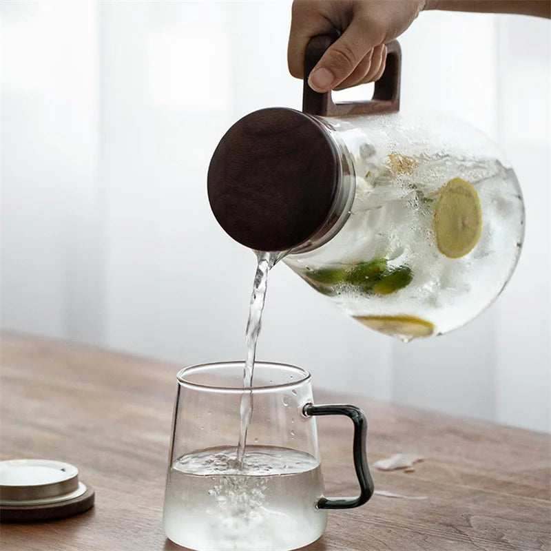 Elegant 2000ML Glass Water Jug with Wooden Handle