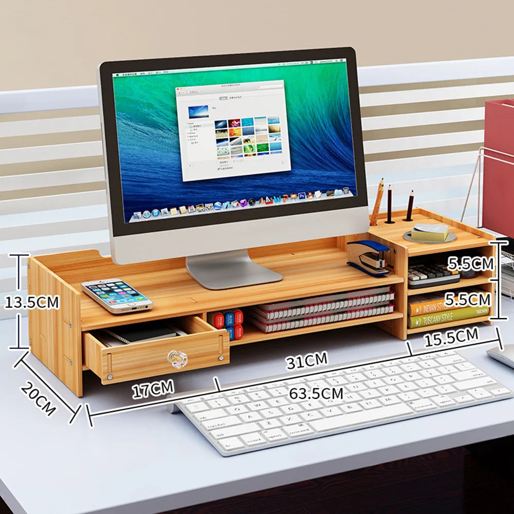 Elegant Wooden Desktop Organizer with Multi-Layer Shelves