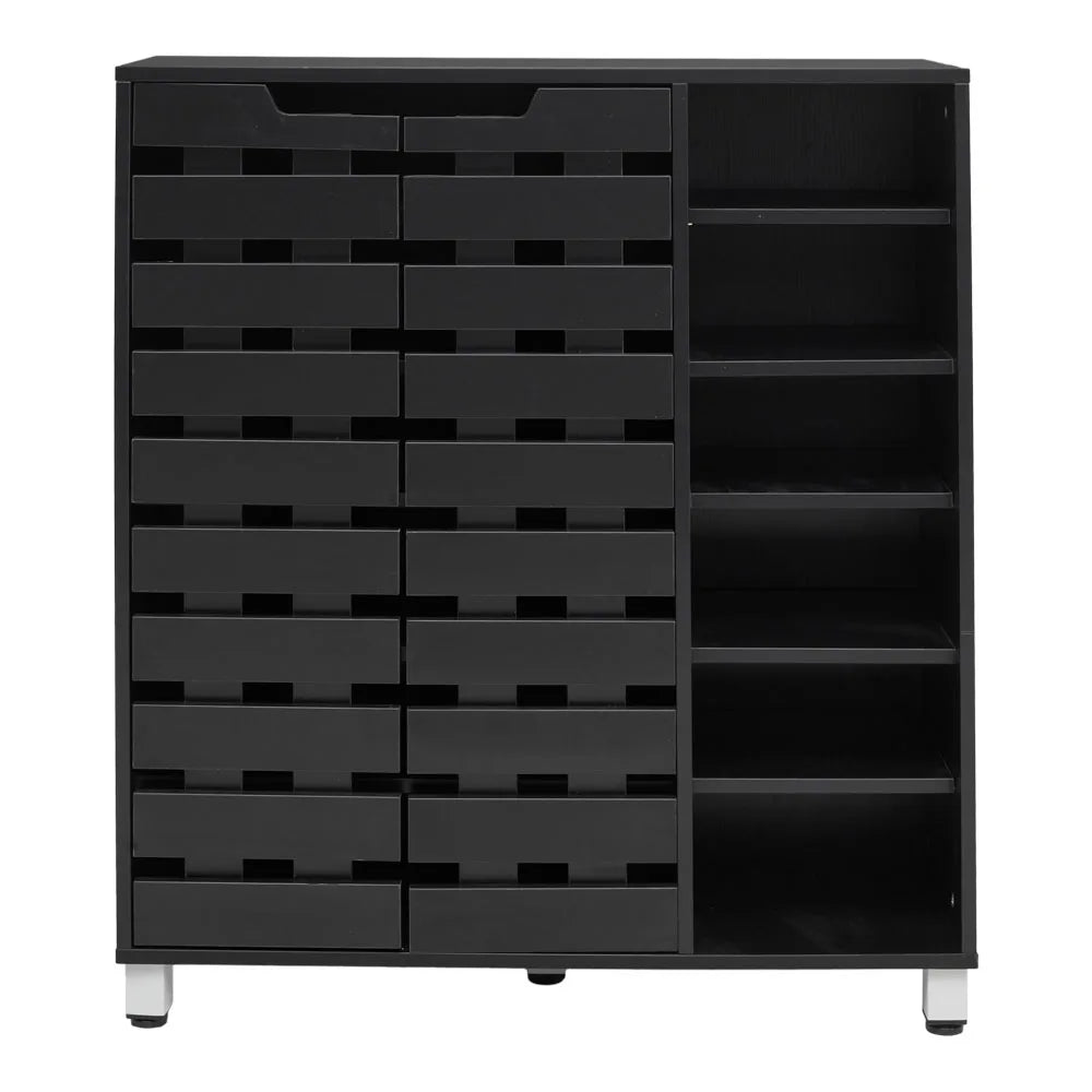 6-Tier Black Shoe Cabinet Large Capacity with Double Doors Open Shelves