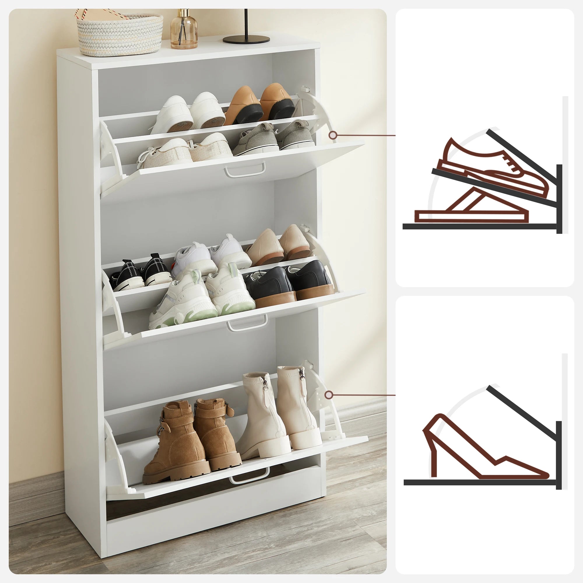 Tier Wooden Shoe Cabinet with Flip Doors