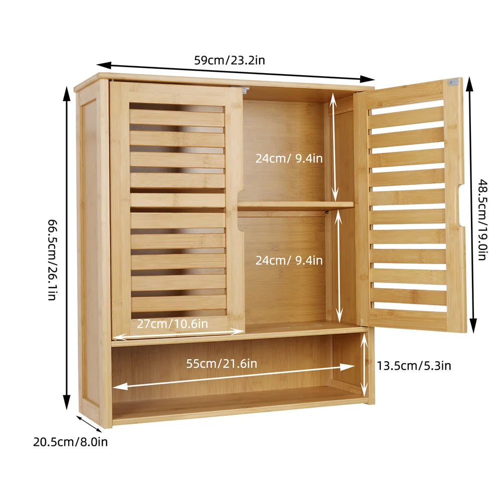 Elegant Bamboo Wall-Mounted Bathroom Cabinet