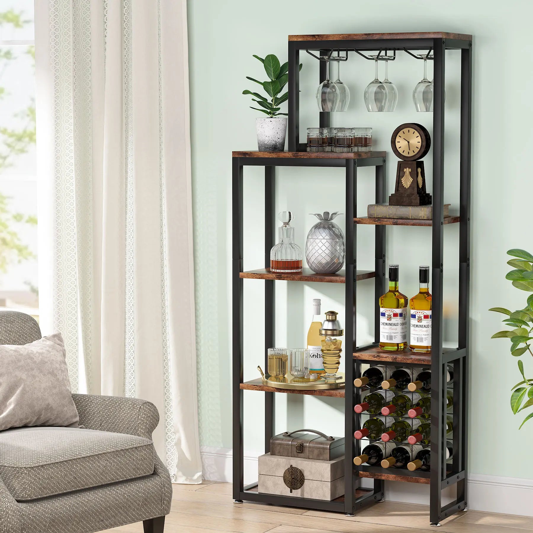 Tier Wine Rack with Glass Holder & Storage