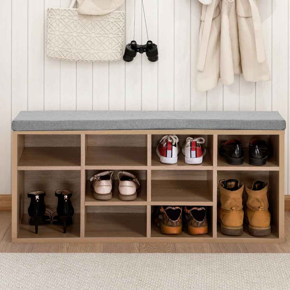 Elegant Wooden Shoe Bench with Adjustable Storage