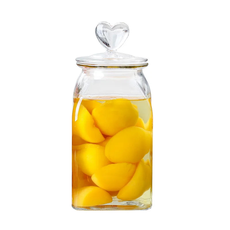 Charming Heart Glass Storage Jars - Sealed Food Containers