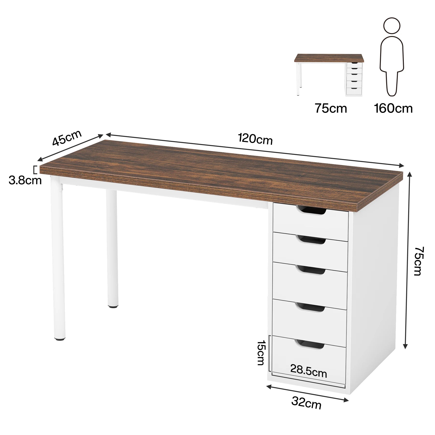 Tribesigns Computer Desk with 5 Drawers, 47 inches Rustic Brown Home Office Desk with Storage, Modern Simple Laptop Desk Study W