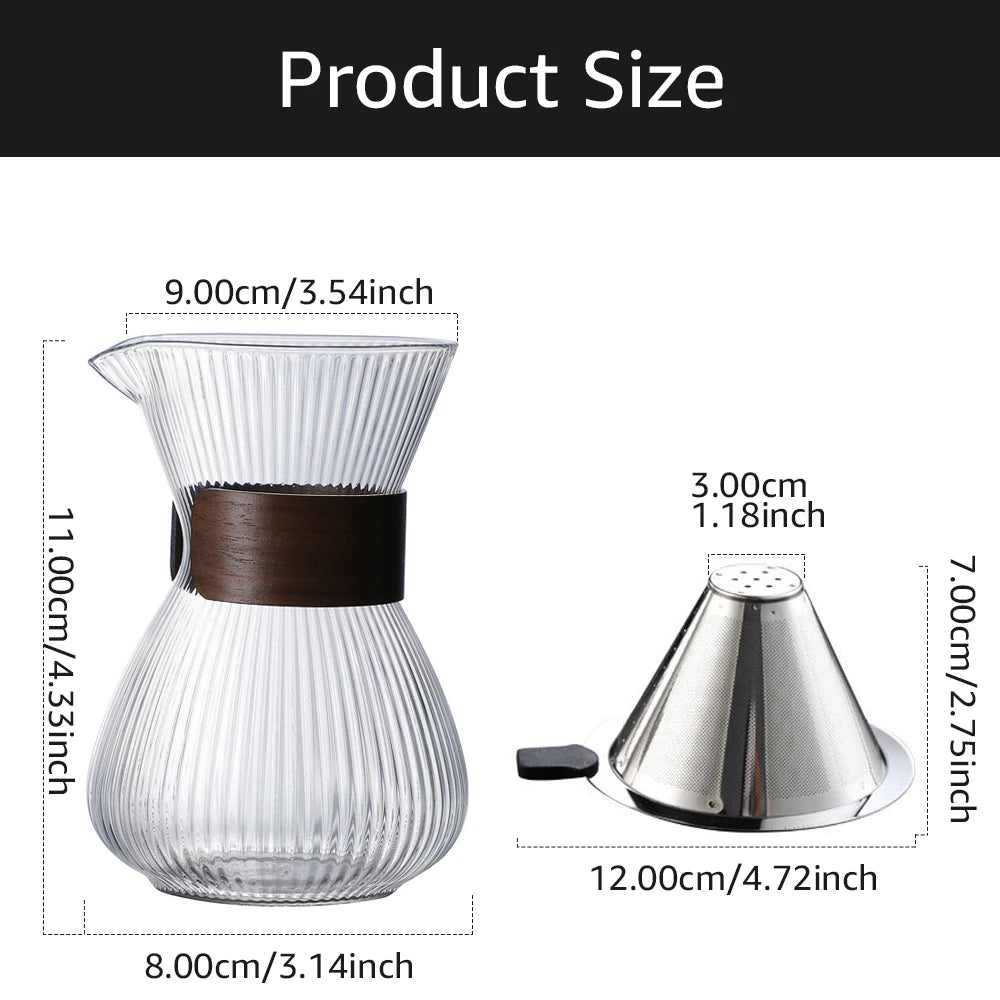 Elegant Glass Coffee Kettle with Stainless Steel Filter