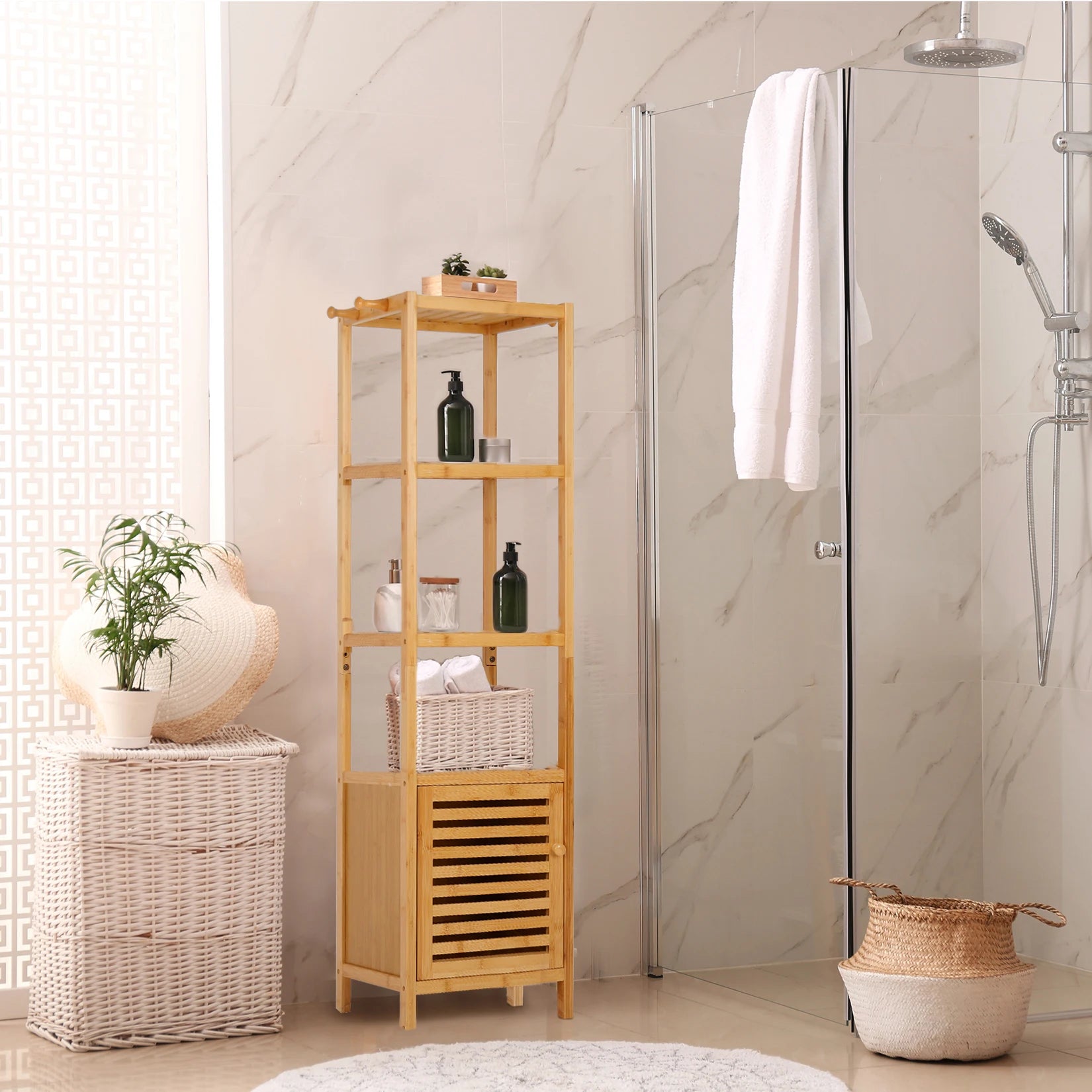 Elegant Bamboo Tall Slim Storage Cabinet