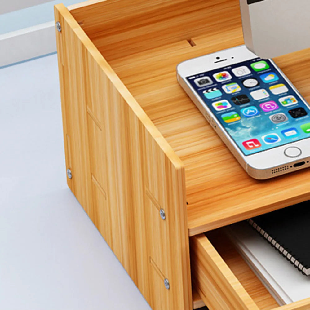 Elegant Wooden Desktop Organizer with Multi-Layer Shelves