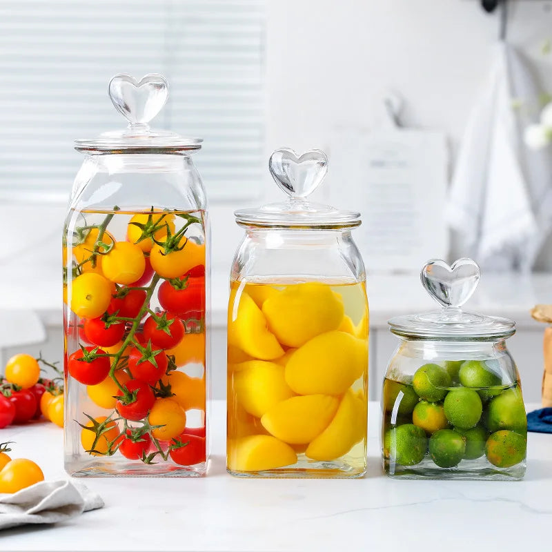 Charming Heart Glass Storage Jars - Sealed Food Containers