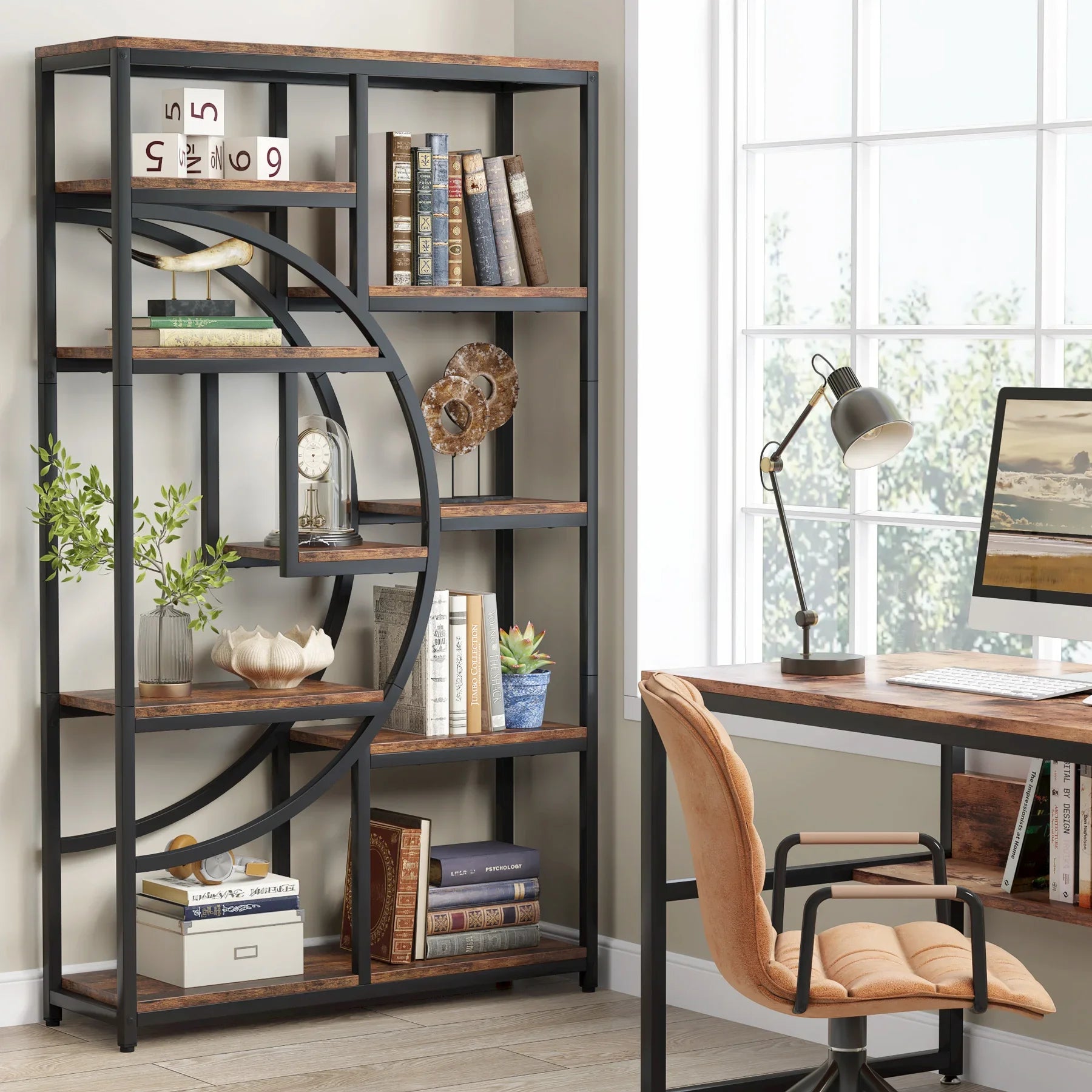 Tier Bookshelf with Geometric Design