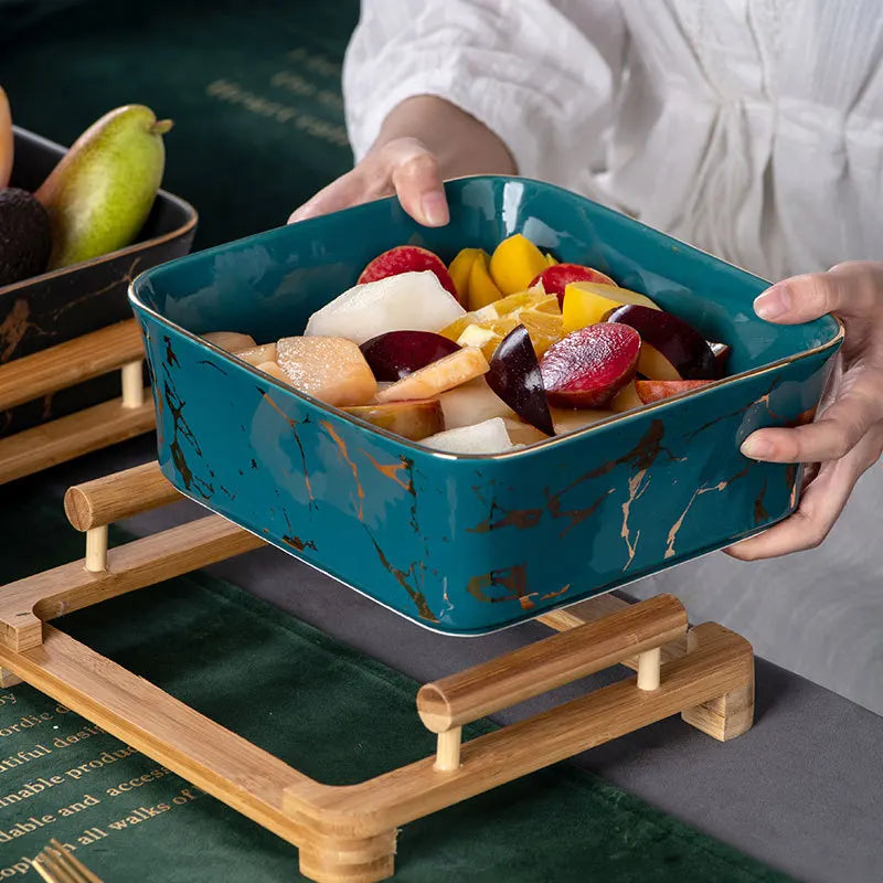 Elegant Ceramic Marbled Square Fruit Bowl