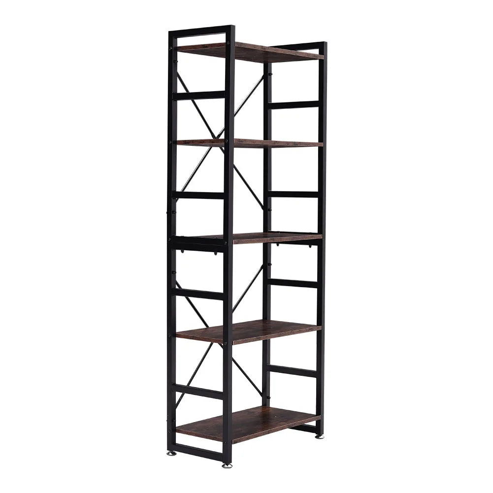 5-Tier Brown Vintage Open Bookshelf Storage Display Shelving Unit