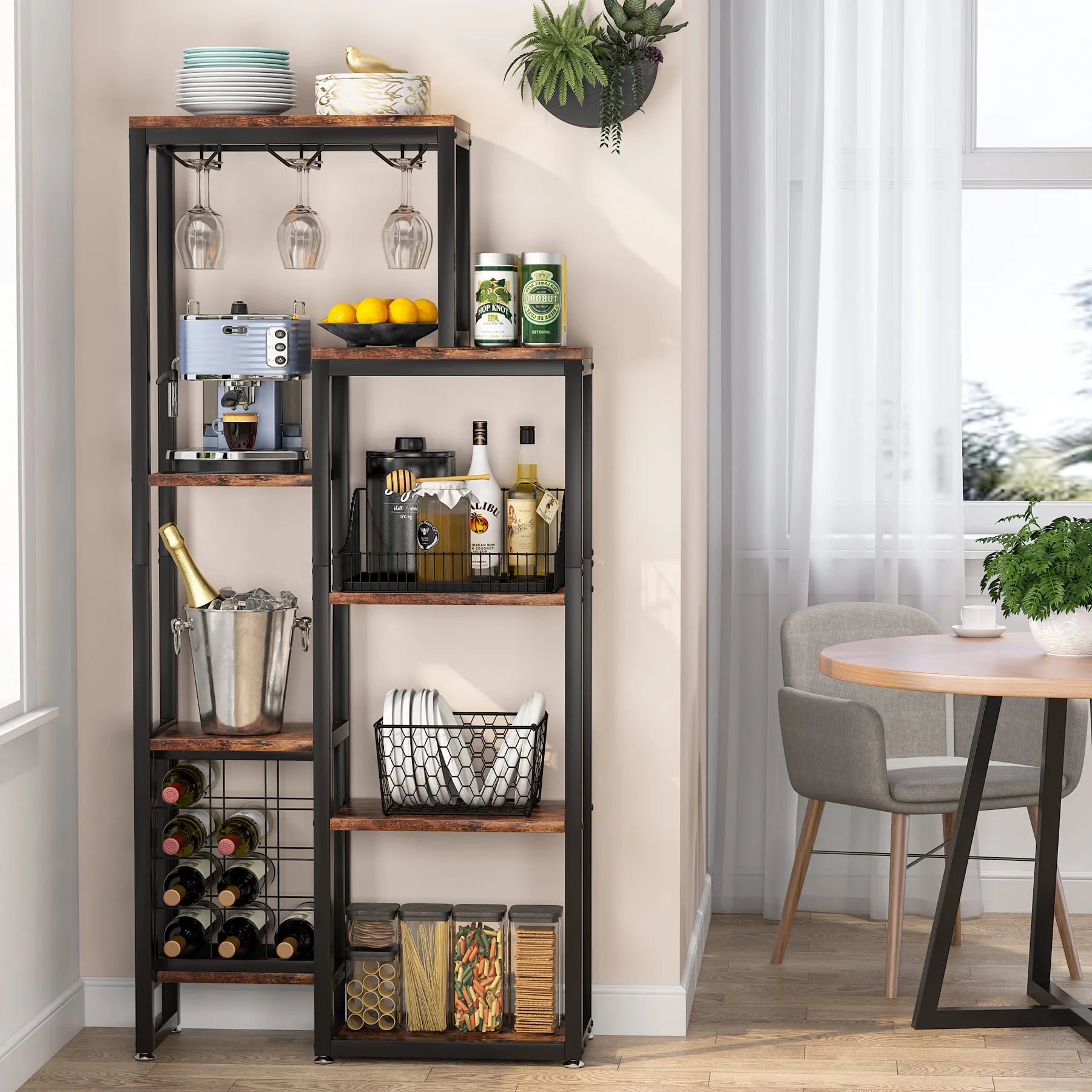 Tier Wine Rack with Glass Holder & Storage