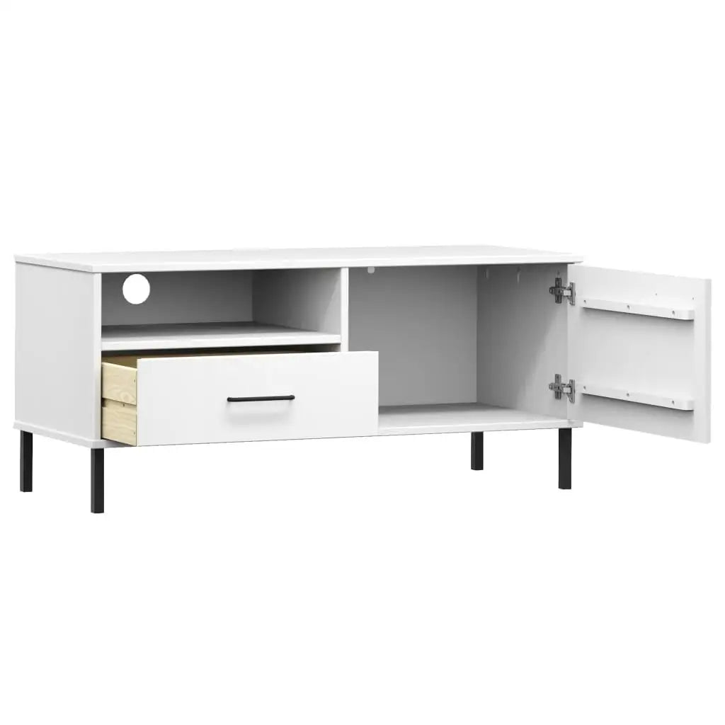 Sleek White Pine TV Cabinet with Metal Legs