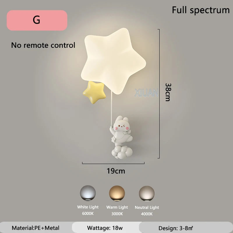 Cartoon Children's Room Wall Light LED AC220V Rabbit Girl Bear Animal White Star Kids Bedroom Bedside Wall Lamp Baby Boy Decor