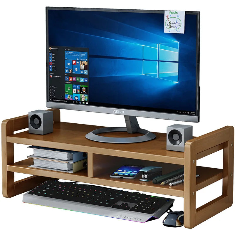 Elegant Bamboo Monitor Stand with Desk Organizer