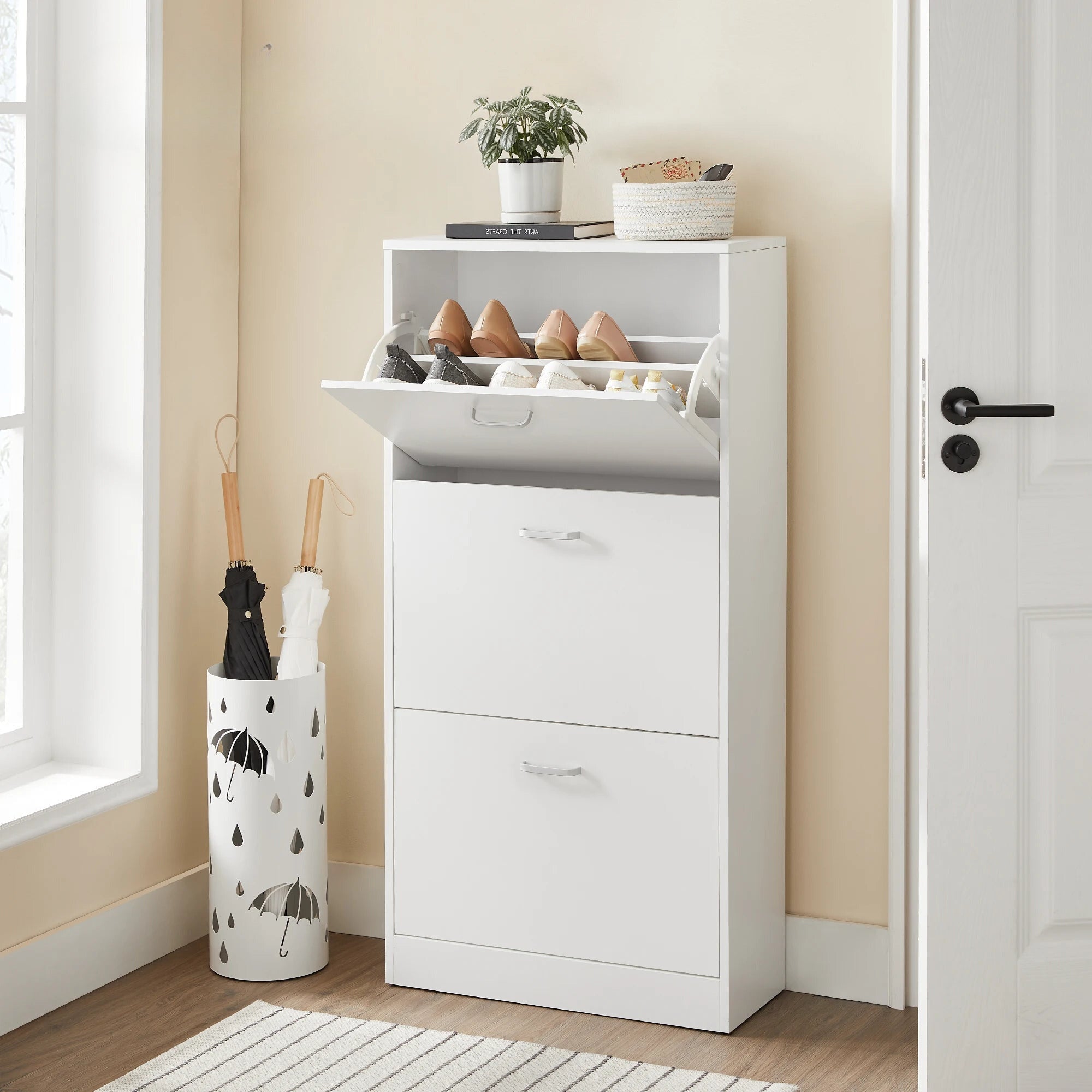 Tier Wooden Shoe Cabinet with Flip Doors